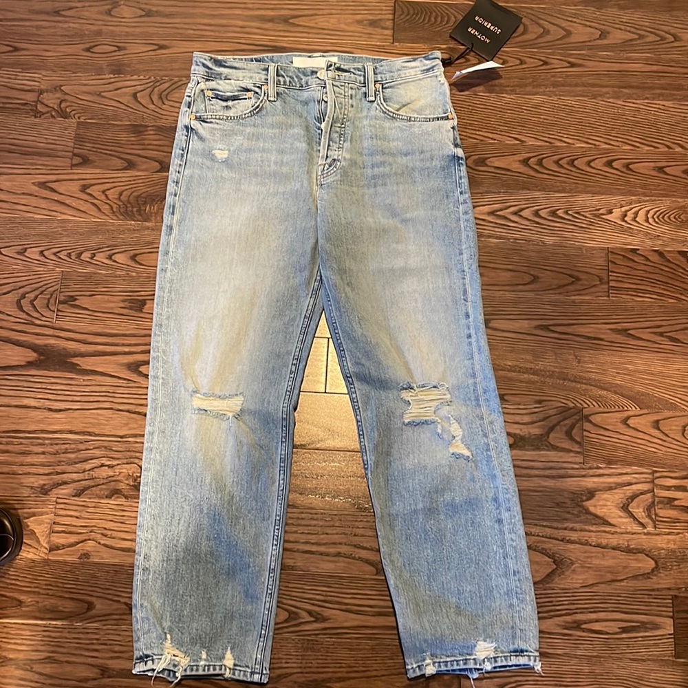 Mother Jeans The Tomcat Ripped Crop Straight Jeans Size 29